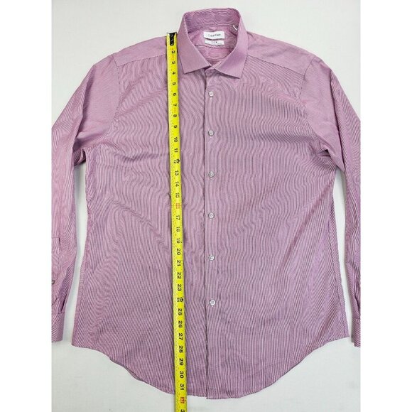 Calvin Klein Steel + Slim Fit Stretch Non Iron Size 16.5 34-35 L Red White Strip - Picture 10 of 11